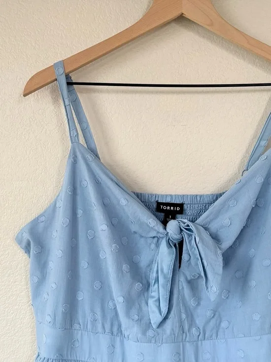 TORRID 1 Mini Embroidered Challis Tie Front Skater Pocket Dress Blissful Blue 1X - Picture 2 of 15